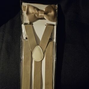 Tan Suspenders and Bowtie for Men